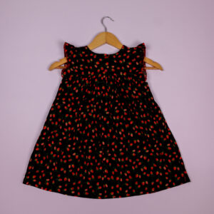 Flower Printed Black and Red Frock