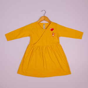 Teddy printed yellow full hand cotton frocks