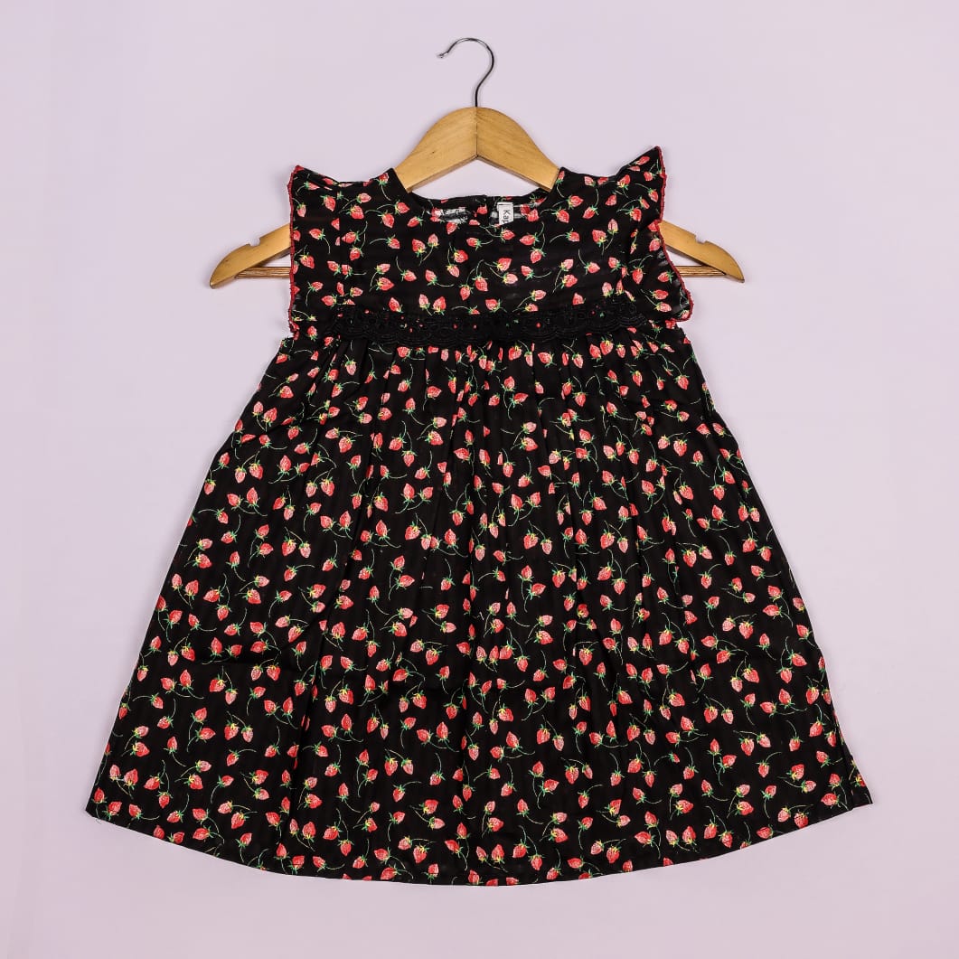 Strawberry printed black frock