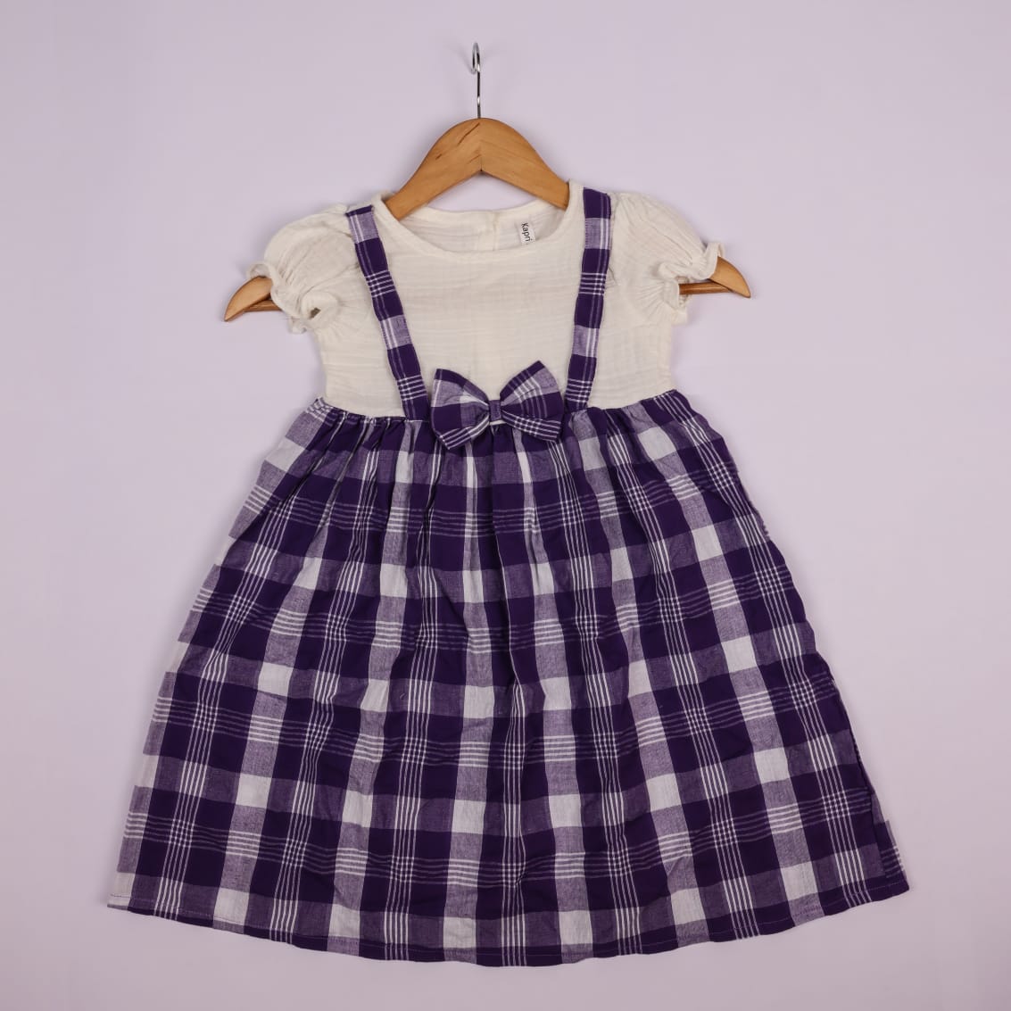 white & purple checks design frock